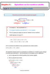 Soustraction de nombres relatifs - Séquence complète : 1ere Secondaire - PDF à imprimer