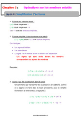 Simplification d’écritures - Les nombres relatifs - Séquence complète : 1ere Secondaire - PDF à imprimer
