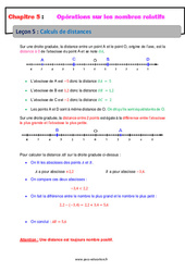 Calculs de distances - Les nombres relatifs - Séquence complète : 1ere Secondaire - PDF à imprimer