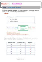 Programme de calcul - Calcul littéral - Séquence complète : 1ere Secondaire - PDF à imprimer