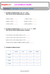 Multiplier les nombres relatifs - Révisions - Exercices avec correction : 2eme Secondaire