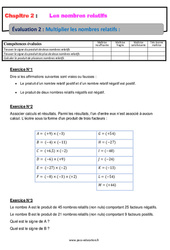 Multiplier les nombres relatifs - Examen Evaluation, bilan, contrôle avec la correction : 2eme Secondaire - PDF à imprimer
