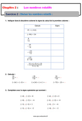 Diviser les nombres relatifs - Révisions - Exercices avec correction : 2eme Secondaire - PDF à imprimer