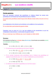 Enchaînement d’opérations - Les nombres relatifs - Cours : 2eme Secondaire - PDF à imprimer