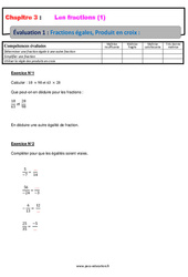 Fractions égales, Produit en croix - Examen Evaluation, bilan, contrôle avec la correction : 2eme Secondaire