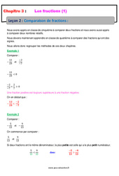 Comparaisons de fractions - Cours : 2eme Secondaire
