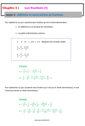 Additions et soustractions de fractions - Cours : 2eme Secondaire