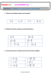 Additions et soustractions de fractions - Révisions - Exercices avec correction : 2eme Secondaire
