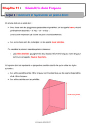 Construire et représenter un prisme droit - Géométrie dans l’espace - Séquence complète : 1ere Secondaire - PDF à imprimer