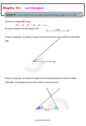 Construction d’un triangle connaissant deux angles et un côté - Séquence complète : 1ere Secondaire - PDF à imprimer