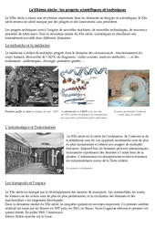 Progrès scientifiques et techniques - Le XXème siècle - Exercices : 5eme Primaire - PDF à imprimer