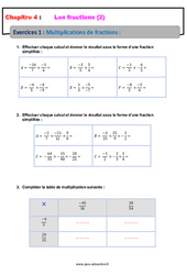 Multiplications de fractions - Révisions - Exercices avec correction : 2eme Secondaire