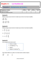 Multiplications de fractions - Examen Evaluation, bilan, contrôle avec la correction : 2eme Secondaire - PDF à imprimer