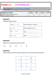 Inverse d’une fraction - Examen Evaluation, bilan, contrôle avec la correction : 2eme Secondaire