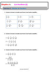 Division de fractions - Révisions - Exercices avec correction : 2eme Secondaire