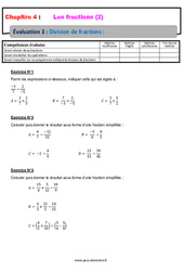 Division de fractions - Examen Evaluation, bilan, contrôle avec la correction : 2eme Secondaire