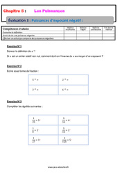 Puissances d’exposant négatif - Examen Evaluation, bilan, contrôle avec la correction : 2eme Secondaire - PDF à imprimer