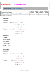 Factorisation - Calcul littéral - Examen Evaluation, bilan, contrôle avec la correction : 2eme Secondaire