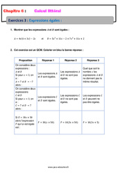 Expressions égales - Révisions - Calcul littéral - Exercices avec correction : 2eme Secondaire
