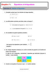 Notion d’équation - Révisions - Exercices avec correction : 2eme Secondaire