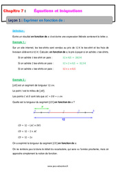 Exprimer en fonction de - Équations et inéquations - Séquence complète : 2eme Secondaire