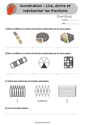 Lire, écrire et représenter les fractions - Exercices /  : 4eme, 5eme Primaire - PDF à imprimer