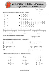 Utiliser différentes désignations des fractions - Exercices pour le  /  : 4eme, 5eme Primaire