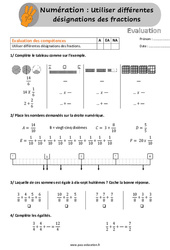Utiliser différentes désignations des fractions - Examen Evaluation pour le  /  : 4eme, 5eme Primaire
