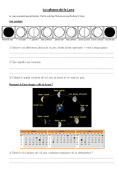 Phases de la Lune - Exercices - Sciences : 4eme, 5eme Primaire