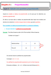 Calculer une quatrième proportionnelle - Cours : 2eme Secondaire - PDF à imprimer