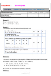 Étendue et médiane d’une série statistique - Examen Evaluation, bilan, contrôle avec la correction : 2eme Secondaire - PDF à imprimer