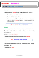 Vocabulaire des probabilités - Cours : 2eme Secondaire - PDF à imprimer