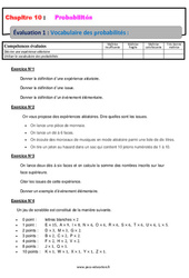 Vocabulaire des probabilités - Examen Evaluation, bilan, contrôle avec la correction : 2eme Secondaire - PDF à imprimer