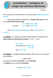 Comparer et ranger les nombres décimaux - Cours, Leçon : 4eme, 5eme Primaire - PDF gratuit à imprimer