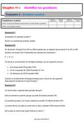 Grandeurs Produit - Examen Evaluation, bilan, contrôle avec la correction : 2eme Secondaire - PDF à imprimer