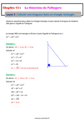 Calculer une longueur dans un triangle rectangle - Cours sur le théorème de Pythagore : 2eme Secondaire