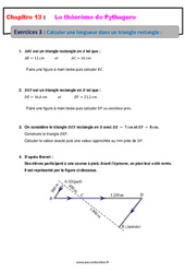 Calculer une longueur dans un triangle rectangle - Révisions - Exercices avec correction sur le théorème de Pythagore : 2eme Secondaire
