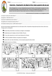 Jeanne d'Arc - Guerre de 100 ans - Exercices corrigés : 4eme Primaire - PDF à imprimer