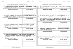 Aire du rectangle - Problèmes : 5eme Primaire - PDF à imprimer