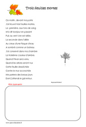 Trois feuilles mortes - Poésie : 5eme Primaire - PDF à imprimer