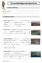 Caractéristiques des lieux de vie - Cours, Leçon : 4eme Primaire - PDF gratuit à imprimer