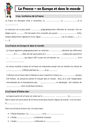La France en Europe et dans le monde - Cours, Leçon : 4eme Primaire - PDF gratuit à imprimer