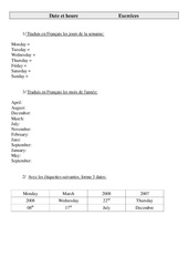 Date et heure - Exercices - Anglais -  (1) : 3eme, 4eme, 5eme Primaire - PDF à imprimer