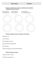 Date et heure - Exercices - Anglais -  (2) : 3eme, 4eme, 5eme Primaire - PDF à imprimer