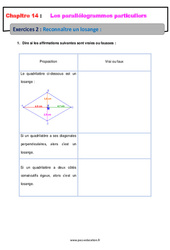 Reconnaître un losange - Révisions - Exercices avec correction sur les parallélogrammes particuliers : 2eme Secondaire