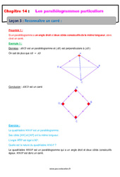 Reconnaître un carré - Cours sur les parallélogrammes particuliers : 2eme Secondaire