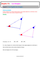 Cas d’égalité des triangles - Cours : 2eme Secondaire - PDF à imprimer