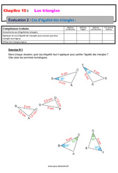 Cas d’égalité des triangles - Examen Evaluation, bilan, contrôle avec la correction : 2eme Secondaire