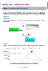 Vocabulaire et définitions - Cours sur le cosinus d’un angle : 2eme Secondaire - PDF à imprimer