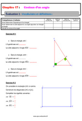 Vocabulaire et définitions - Examen Evaluation, bilan, contrôle avec la correction sur le cosinus d’un angle : 2eme Secondaire